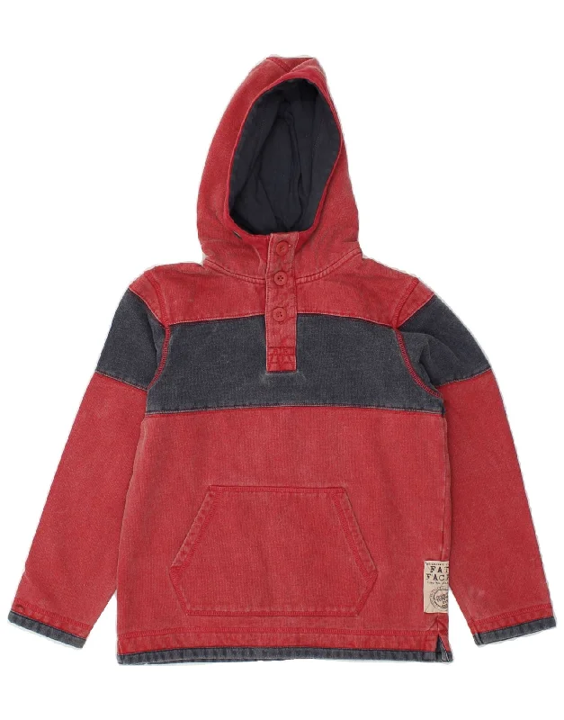 men's hoodie for chilly evenings -FAT FACE Boys Hoodie Jumper 8-9 Years Red Colourblock Cotton