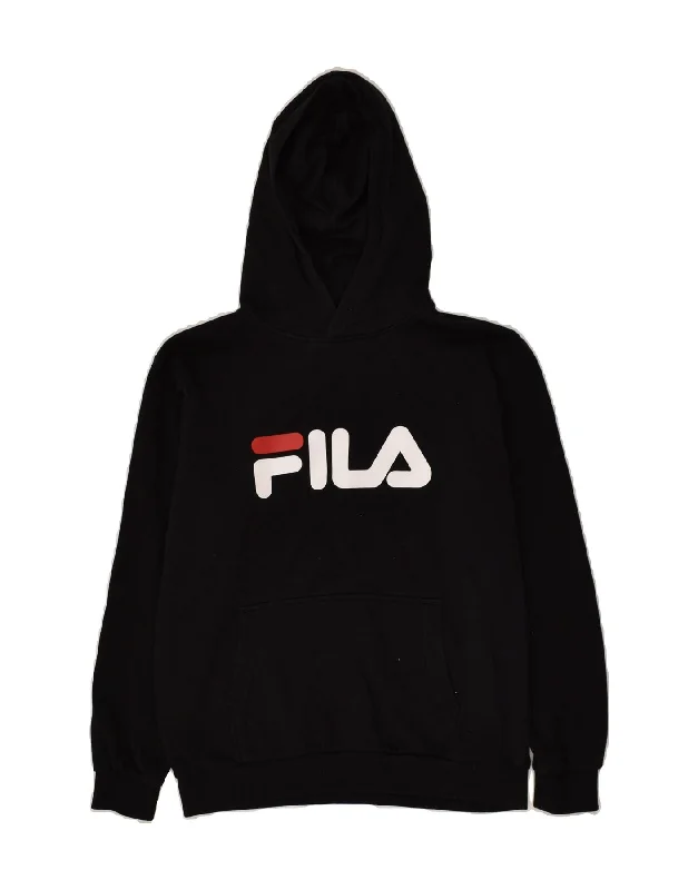 men's cotton hoodies -FILA Boys Graphic Hoodie Jumper 11-12 Years Black Cotton