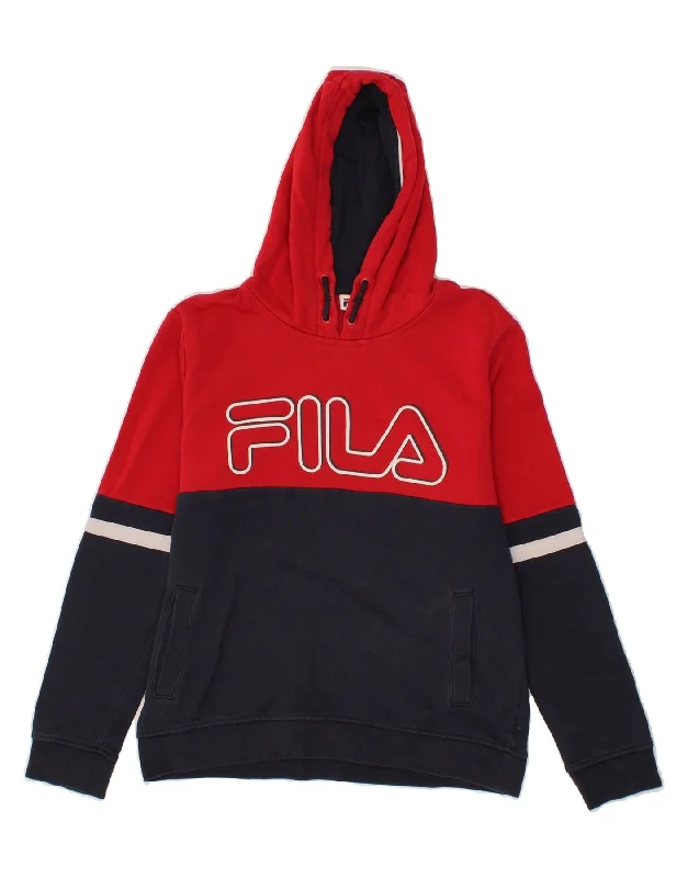 men's hoodie for school wear -FILA Boys Graphic Hoodie Jumper 11-12 Years Navy Blue Colourblock