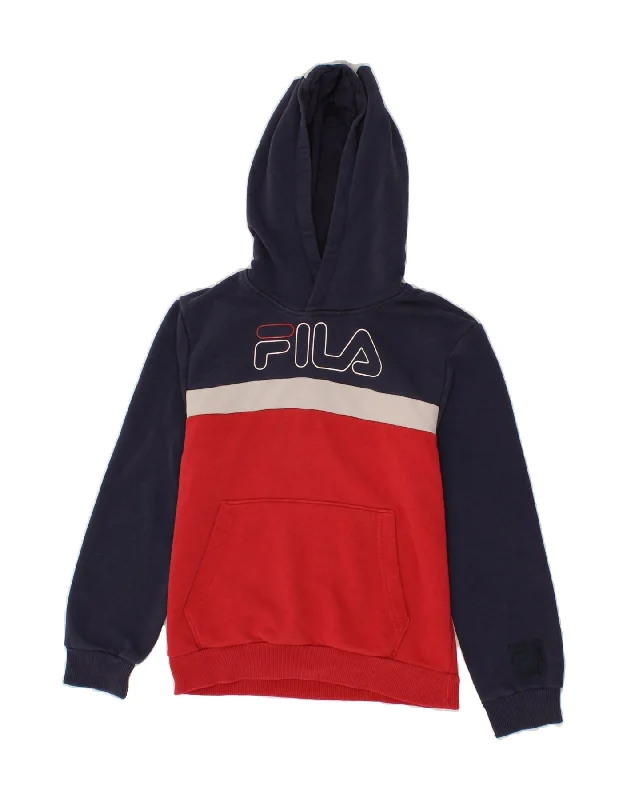 men's hoodie with zipper closure -FILA Boys Graphic Hoodie Jumper 11-12 Years Red Colourblock