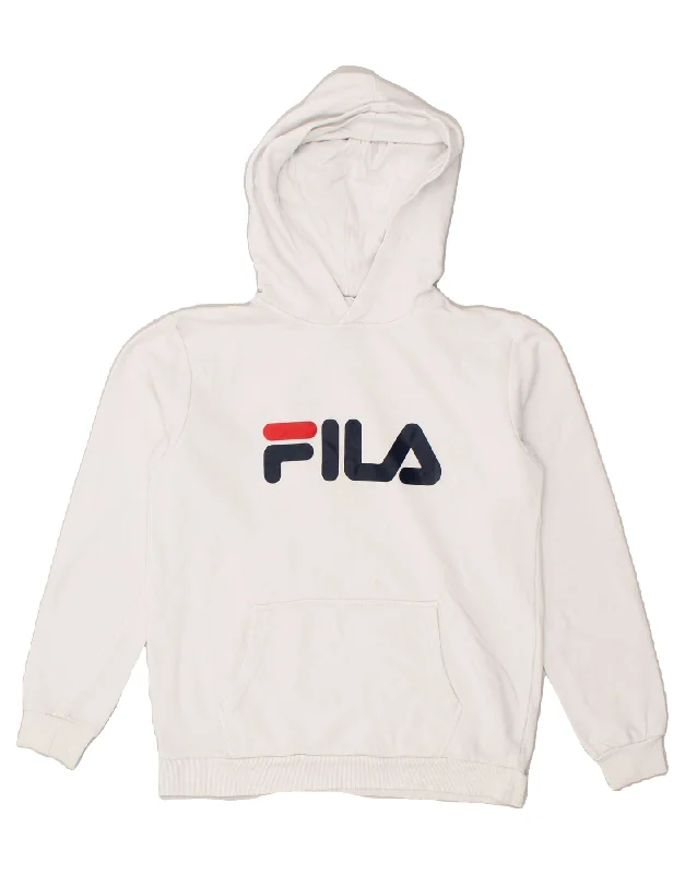 men's hoodie for daily wear -FILA Boys Graphic Hoodie Jumper 11-12 Years White Cotton