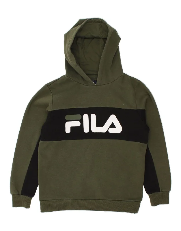 men's high-quality hoodies -FILA Boys Graphic Hoodie Jumper 13-14 Years Green Colourblock Polyester