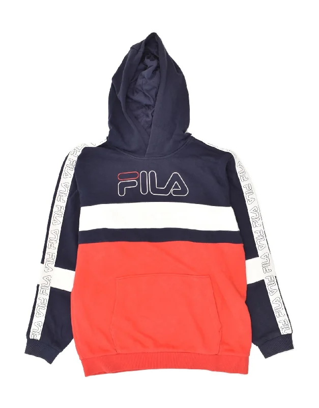 men's workout sweatshirt hoodies -FILA Boys Graphic Hoodie Jumper 13-14 Years Navy Blue Colourblock