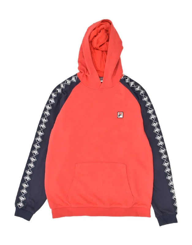 men's graphic design hoodie sweatshirts -FILA Boys Graphic Hoodie Jumper 13-14 Years Red Colourblock