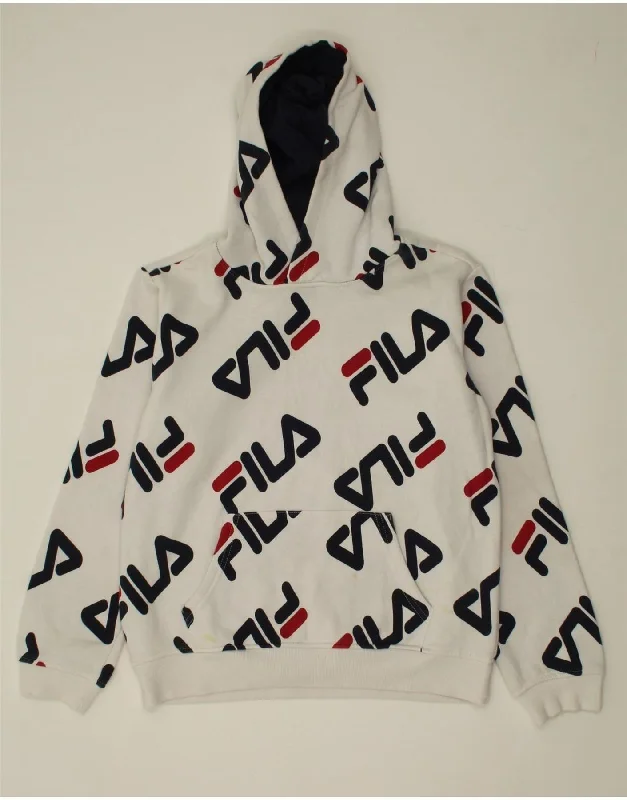 men's trendy oversized hoodies -FILA Boys Graphic Hoodie Jumper 14-15 Years XL White Cotton