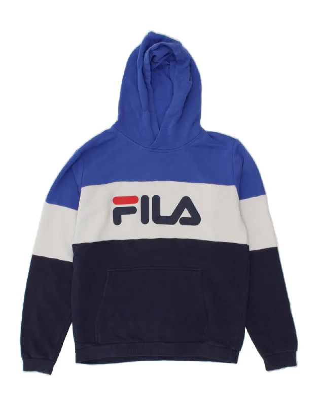 men's pullover hoodie with drawstrings -FILA Boys Graphic Hoodie Jumper 15-16 Years Multicoloured Colourblock