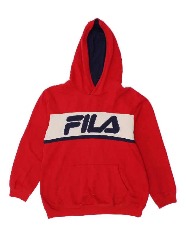 men's workout hoodies -FILA Boys Graphic Hoodie Jumper 15-16 Years XL Red Cotton