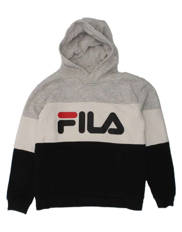 men's casual hoodies -FILA Boys Graphic Hoodie Jumper 9-10 Years Grey Colourblock Cotton