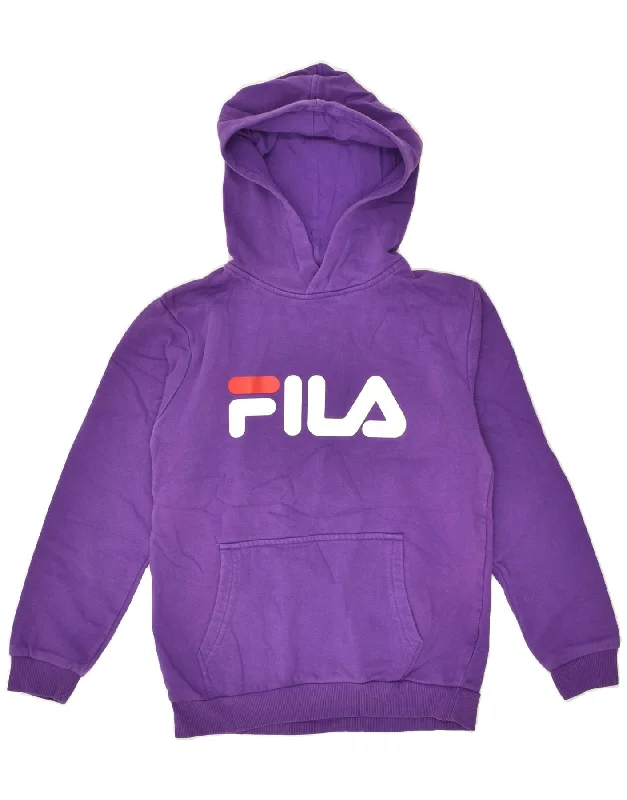 men's graphic print hoodies -FILA Boys Graphic Hoodie Jumper 9-10 Years Purple Cotton