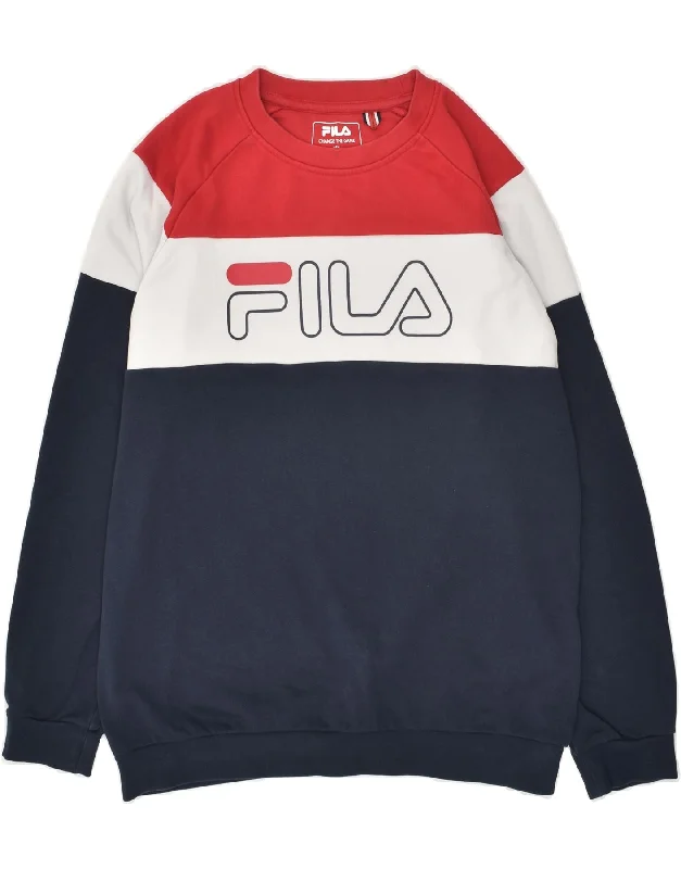 men's hoodies with slogans -FILA Boys Graphic Sweatshirt Jumper 15-16 Years Navy Blue Colourblock