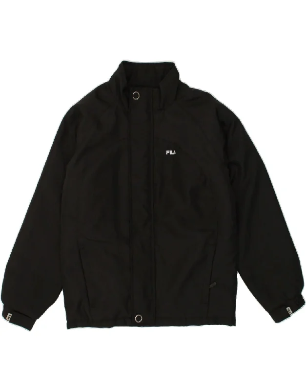 men's heavy-duty jackets for winter -FILA Boys Graphic Windbreaker Jacket 11-12 Years Medium Black Polyester