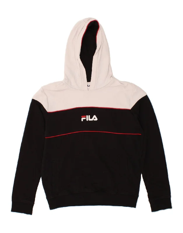 men's hoodie for chilly evenings -FILA Boys Hoodie Jumper 15-16 Years Black Colourblock Cotton