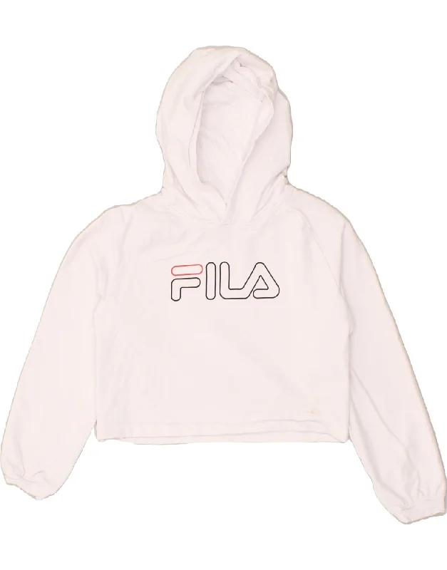 men's comfy hoodie sweatshirt -FILA Girls Graphic Graphic Hoodie Jumper 11-12 Years White Cotton