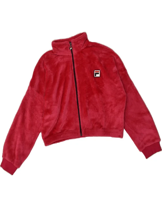 men's zip-up hooded jackets -FILA Girls Oversized Fleece Jacket 13-14 Years Red Polyester