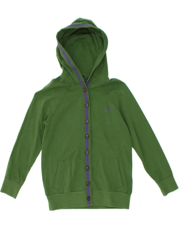 men's quilted jackets for rain -FRED PERRY Girls Hooded Tracksuit Top Jacket 11-12 Years Medium Green