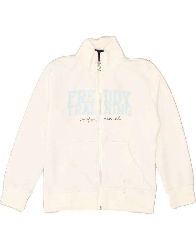 men's leather jackets -FREDDY Boys Graphic Tracksuit Top Jacket 7-8 Years Small White Polyester