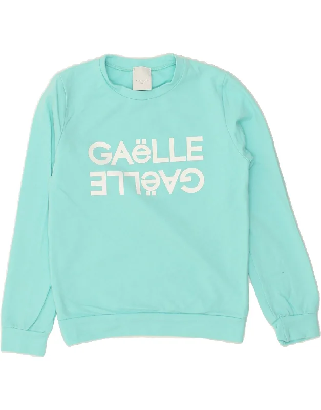 men's cotton hoodies -GAELLE Girls Graphic Sweatshirt Jumper 9-10 Years Turquoise Cotton