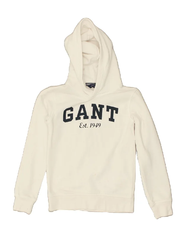 men's workout sweatshirt hoodies -GANT Girls Graphic Hoodie Jumper 9-10 Years White Cotton