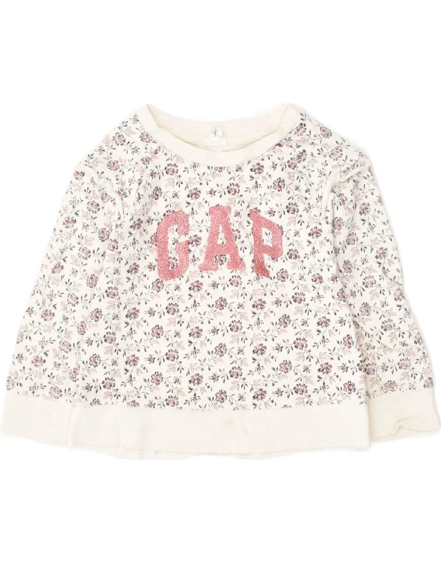 men's fleece-lined hoodies -GAP Baby Girls Graphic Sweatshirt Jumper 18-24 Months White Floral Cotton