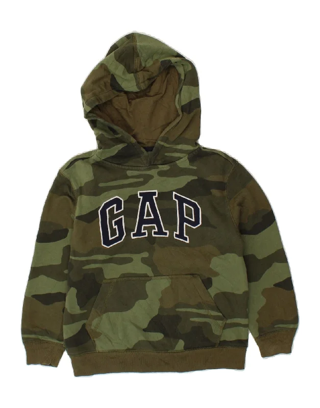 men's high-quality hoodies -GAP Boys Graphic Hoodie Jumper 6-7 Years Small Khaki Camouflage Cotton