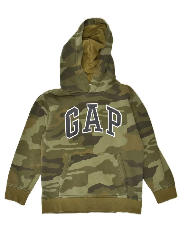 men's cotton blend hoodies -GAP Boys Graphic Hoodie Jumper 7-8 Years Medium  Khaki Camouflage Cotton