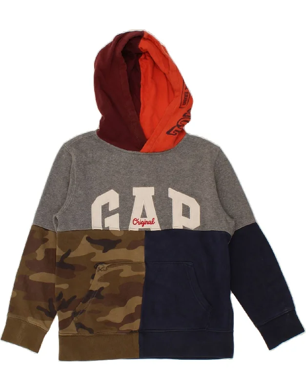 men's hoodie sweatshirt for weekend -GAP Boys Graphic Hoodie Jumper 7-8 Years Medium  Multicoloured Colourblock