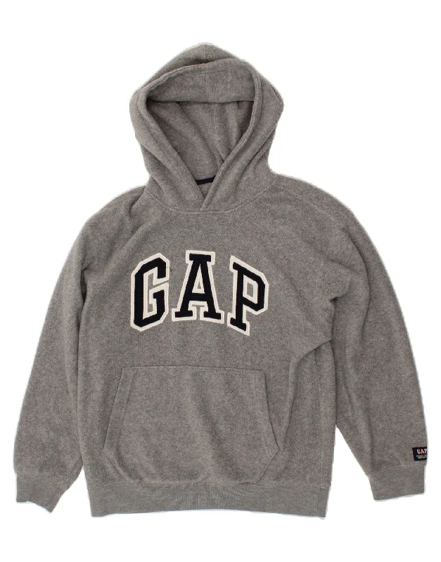 men's long sleeve hoodies -GAP Boys Tall Graphic Fleece Hoodie Jumper 12-13 Years 2XL Grey Polyester