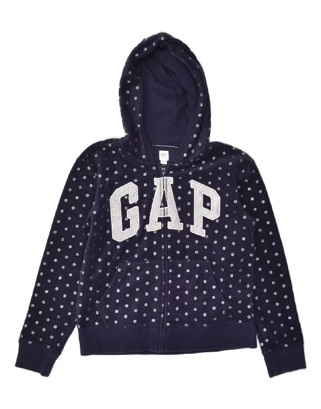 men's lightweight jackets -GAP Girls Graphic Hooded Fleece Jacket 14-15 Years 2XL Navy Blue Polka Dot