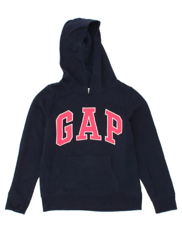 men's hoodie with pockets -GAP Girls Graphic Hoodie Jumper 11-12 Years XL Navy Blue Cotton