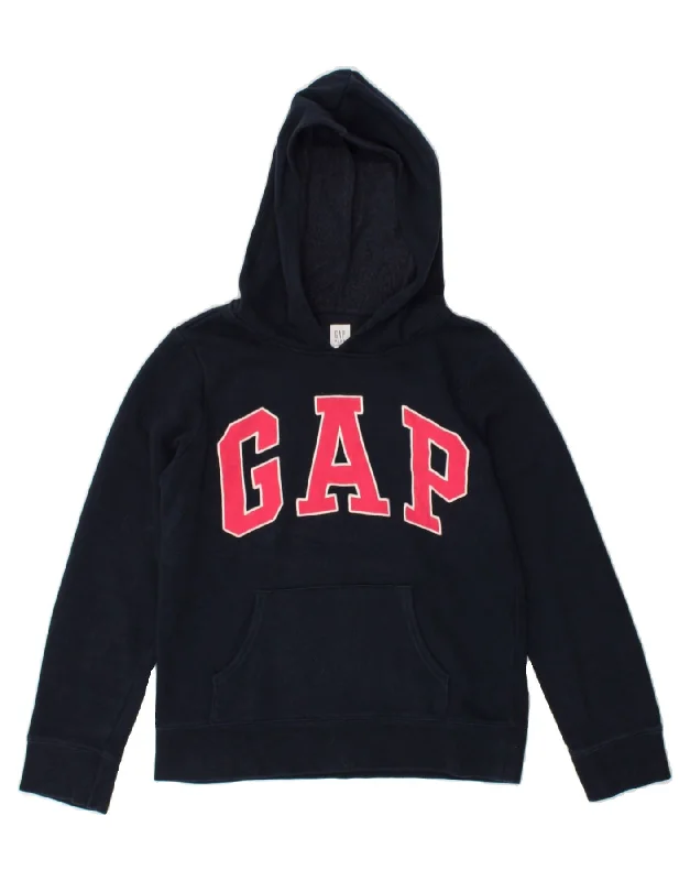 men's athletic hoodies -GAP Girls Graphic Hoodie Jumper 11-12 Years XL  Navy Blue Cotton