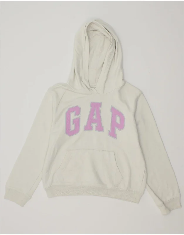 men's comfortable sweatshirts -GAP Girls Graphic Hoodie Jumper 14-15 Years 2XL White Cotton