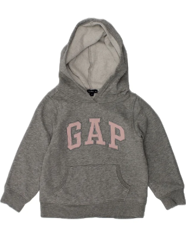 men's zip-up sweatshirts for gym -GAP Girls Graphic Hoodie Jumper 3-4 Years Grey Cotton