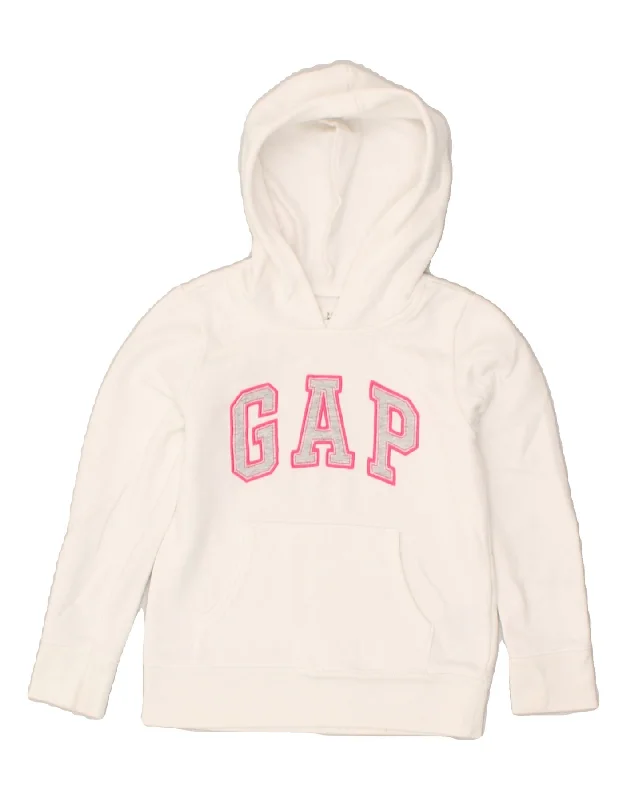 men's comfortable pullover sweatshirts -GAP Girls Graphic Hoodie Jumper 6-7 Years Small White Polyester