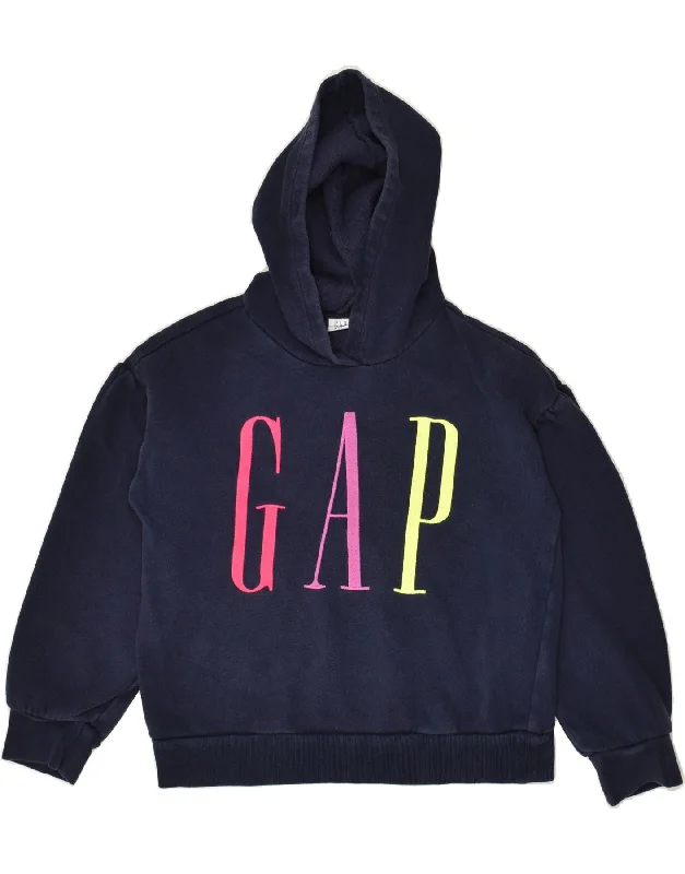 men's hoodie for daily wear -GAP Girls Graphic Hoodie Jumper 9-10 Years Large Navy Blue Cotton