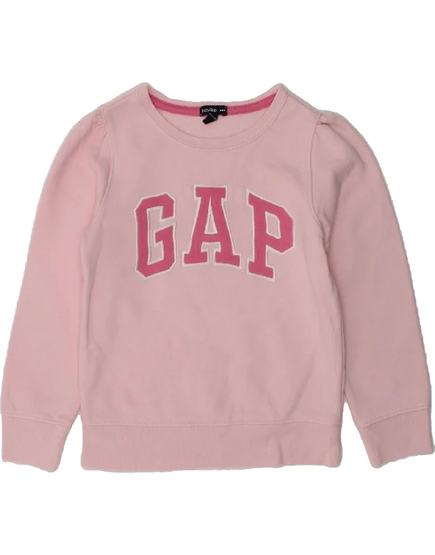 men's hoodie with high collar -GAP Girls Graphic Sweatshirt Jumper 3-4 Years Pink Cotton