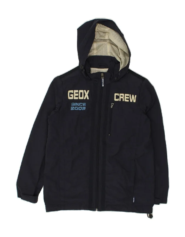 men's casual blazers -GEOX Boys Graphic Hooded Windbreaker Jacket 9-10 Years Navy Blue Cotton