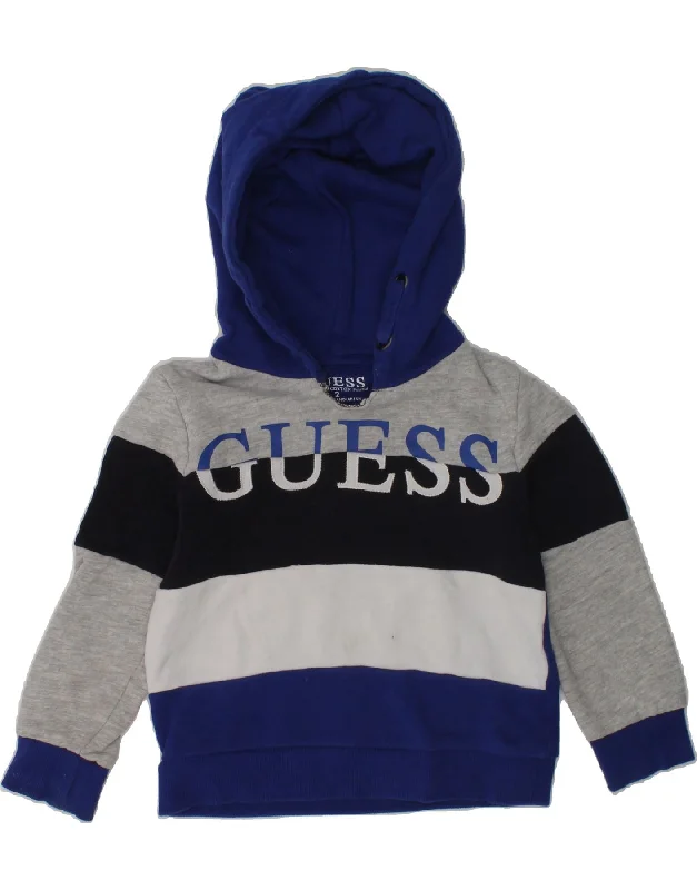 men's graphic hoodies -GUESS Baby Boys Graphic Hoodie Jumper 18-24 Months Navy Blue Colourblock