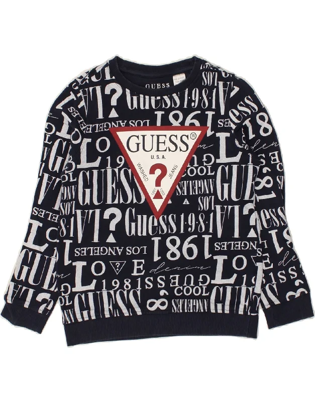 men's hoodie for cold weather -GUESS Boys Graphic Sweatshirt Jumper 9-10 Years Navy Blue