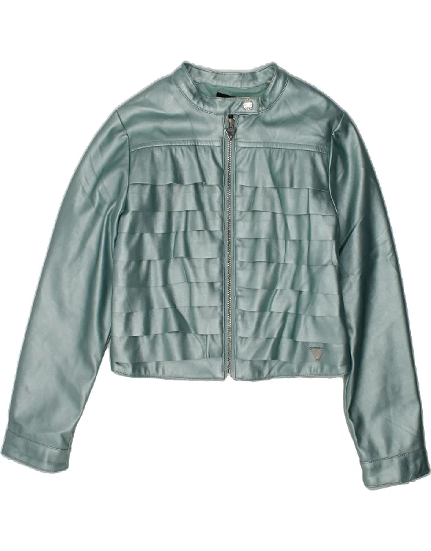 men's sports jackets -GUESS Girls Crop Bomber Jacket 5-6 Years Turquoise