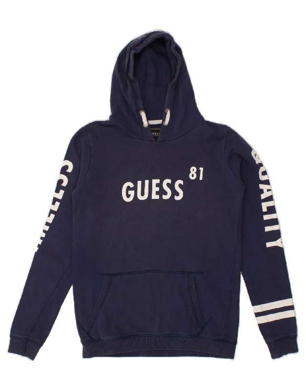 men's cotton blend hoodies -GUESS Girls Graphic Hoodie Jumper 15-16 Years Navy Blue Cotton