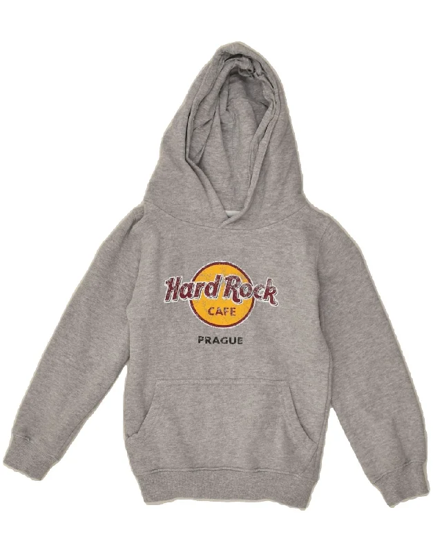 men's hoodie for cold weather -HARD ROCK CAFE Boys Prague Graphic Hoodie Jumper 9-10 Years XS Grey Cotton