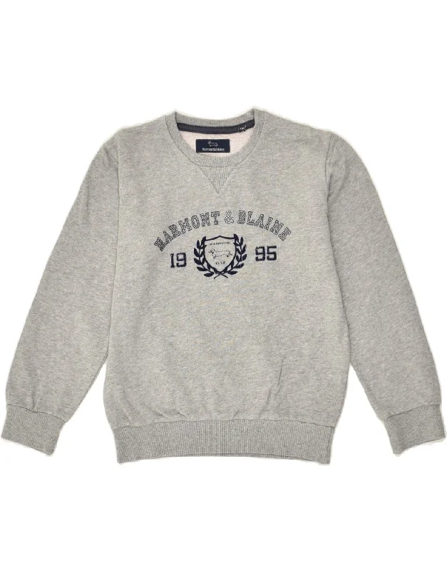 men's stylish pullover sweatshirts -HARMONT & BLAINE Boys Graphic Sweatshirt Jumper 7-8 Years Grey Cotton