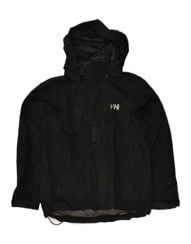 men's workwear jackets -HELLY HANSEN Boys Hooded Rain Jacket 9-10 Years Black Polyester