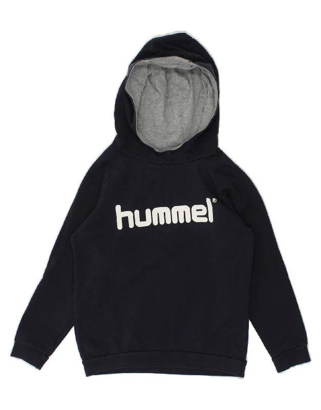 men's lightweight sweatshirts -HUMMEL Boys Graphic Hoodie Jumper 7-8 Years Navy Blue Cotton