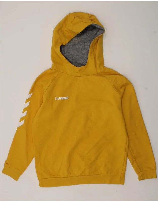 men's hoodie for cold weather -HUMMEL Boys Graphic Hoodie Jumper 7-8 Years Small  Yellow Cotton