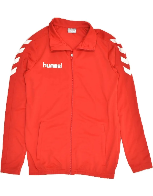 men's outdoor jackets -HUMMEL Boys Tracksuit Top Jacket 15-16 Years Red Polyester