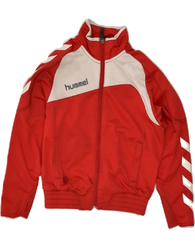 men's zip-up jackets -HUMMEL Boys Tracksuit Top Jacket 5-6 Years Red Polyester