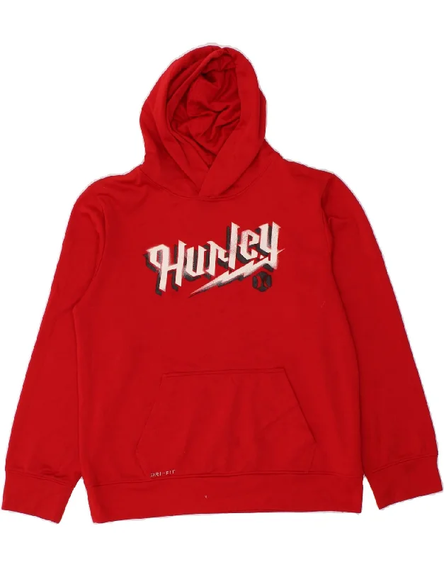 men's hoodie for running -HURLEY Boys Dri Fit Graphic Hoodie Jumper 13-14 Years XL Red Polyester