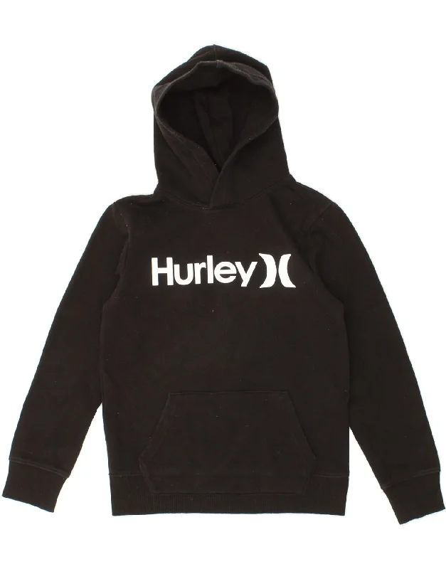 men's printed graphic sweatshirts -HURLEY Boys Graphic Hoodie Jumper 10-11 Years Medium Black Cotton