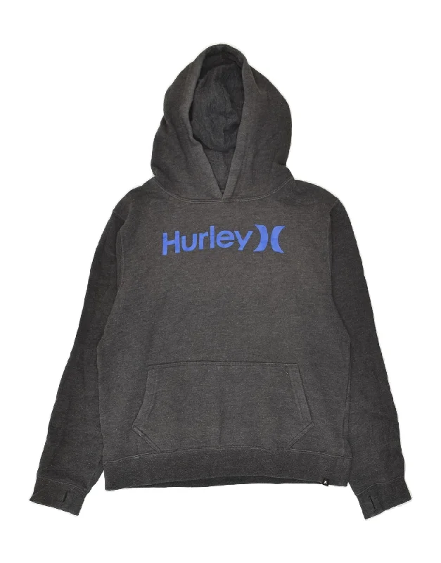 men's pullover hoodie for winter -HURLEY Boys Graphic Hoodie Jumper 13-14 Years Grey Cotton